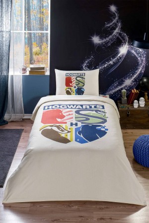 Özdilek Harry Potter Hogwards Tek Kişilik Lisanslı Lastikli Çarşaf Çocuk Pike Takımı